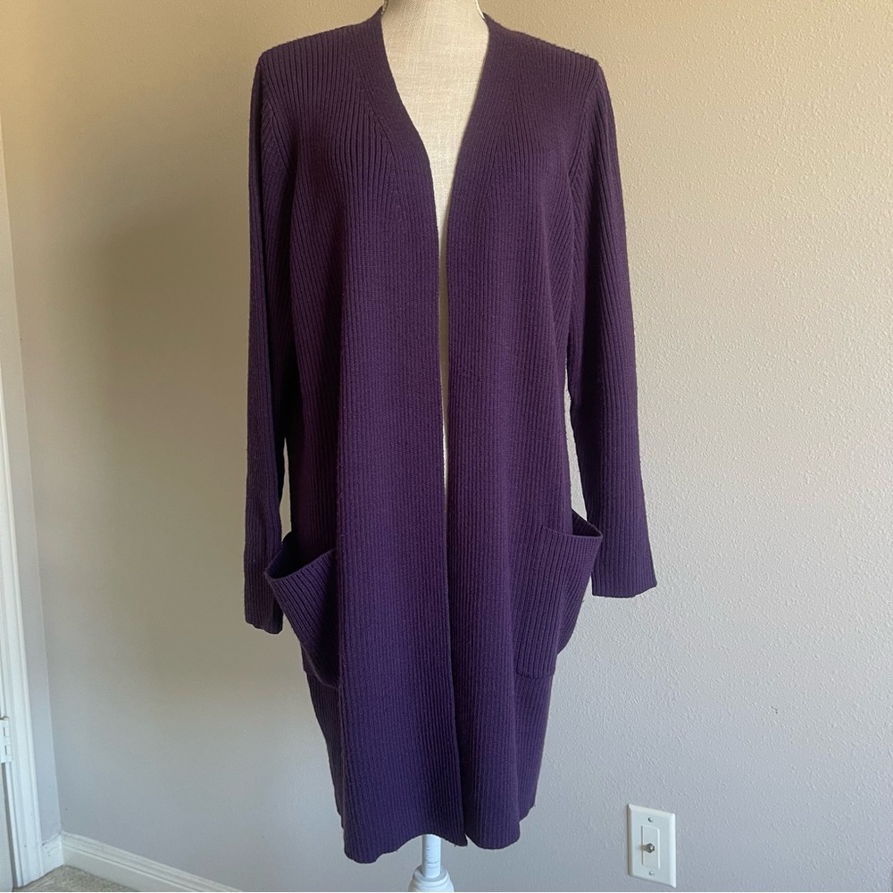 Jessica Holbrook wool blend Purple Open-Front Cardigan pockets longline size L
